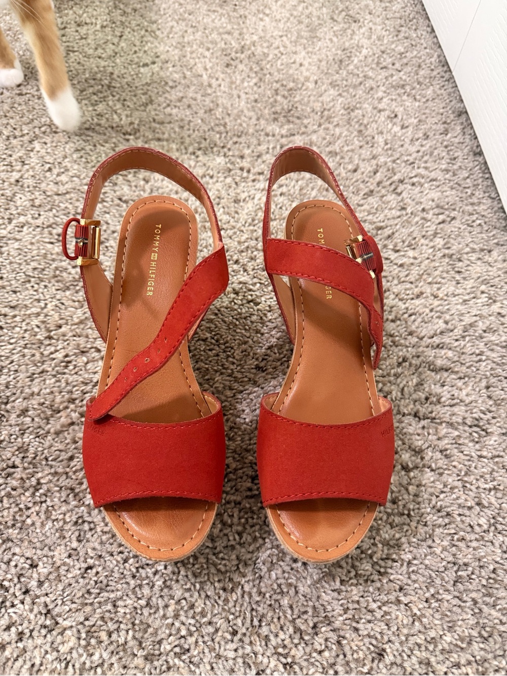 Tommy Hilfiger Red Suede Cross-Strap Slingback Sandals